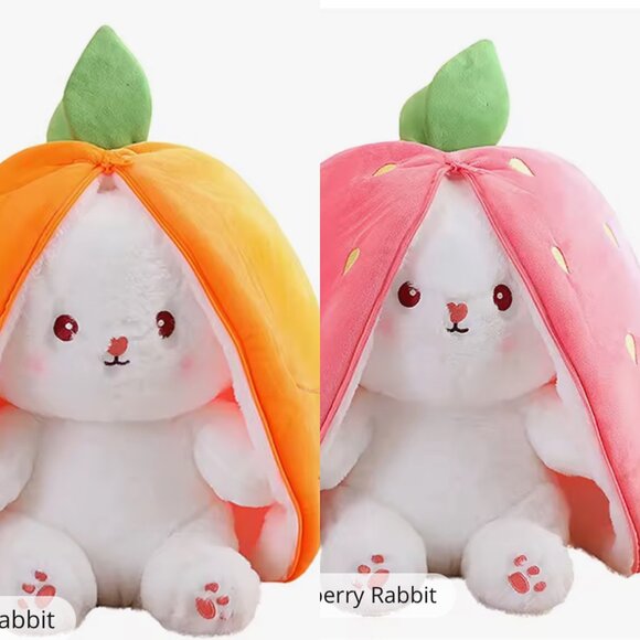 Plush Strawberry Rabbit & Carrot Rabbit Zip Up for Fruit Unzip for Rabbit - Picture 1 of 16